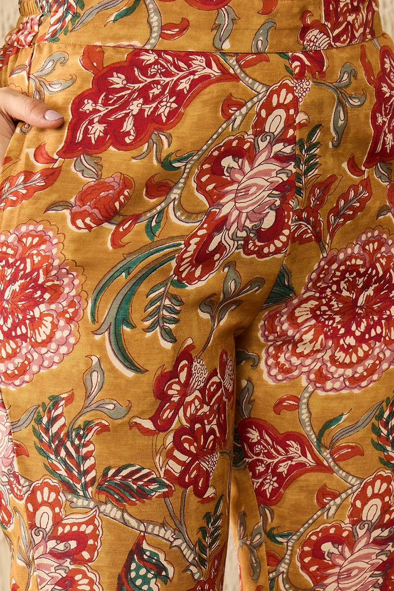 Mustard Yellow Rayon Blend Floral Printed Co-Ord Set VCORD1122 | DesiQ