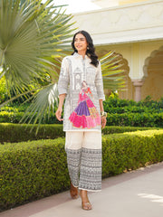Women Off White Rayon Blend Ethnic Motifs Printed Coord Sets-VCORD1127