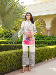 Women Off White Rayon Blend Ethnic Motifs Printed Coord Sets-VCORD1127