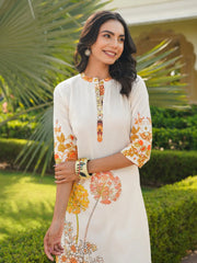 Women Off White Rayon Blend Floral Printed Coord Sets-VCORD1128