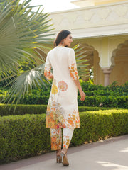 Women Off White Rayon Blend Floral Printed Coord Sets-VCORD1128