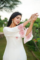 White Silk Blend Solid Embroidered Coord Sets VCORD1135