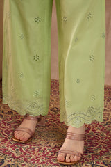 Green Pure Cotton Embroidered Scalloped Coord Sets VCORD1137