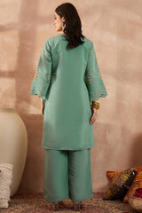 Blue Silk Blend Embroidered Straight Coord Sets VCORD1141