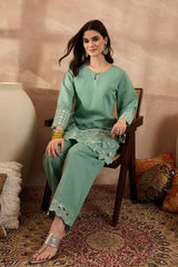 Blue Silk Blend Embroidered Scalloped Coord Sets VCORD1142