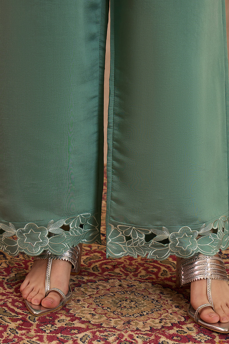Blue Silk Blend Embroidered Scalloped Coord Sets VCORD1142