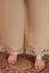 Beige Silk Blend Embroidered Straight Coord Sets VCORD1144