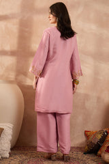 Pink Silk Blend Embroidered Scalloped Coord Sets VCORD1146