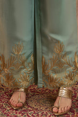 Blue Silk Blend Embroidered Scalloped Coord Sets VCORD1147
