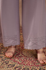 Lavender Pure Cotton Embroidered Straight Coord Sets VCORD1165