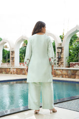 Green Silk Blend Solid Embroidered Coord Sets VCORD1171