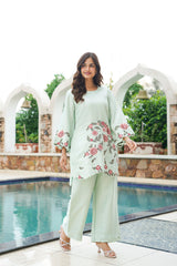 Green Silk Blend Solid Embroidered Coord Sets VCORD1171