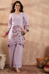 Lavender Silk Blend Embroidered Scalloped Coord Sets VCORD1173