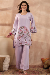 Lavender Silk Blend Embroidered Scalloped Coord Sets VCORD1173