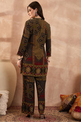 Green Viscose Rayon Printed Straight Coord Sets VCORD1201