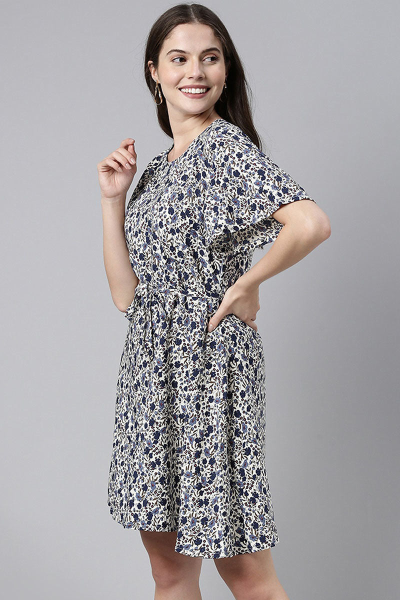 Off-White Polyester Abstract Print Fit & Flare Mini Dress VD1003 | Des