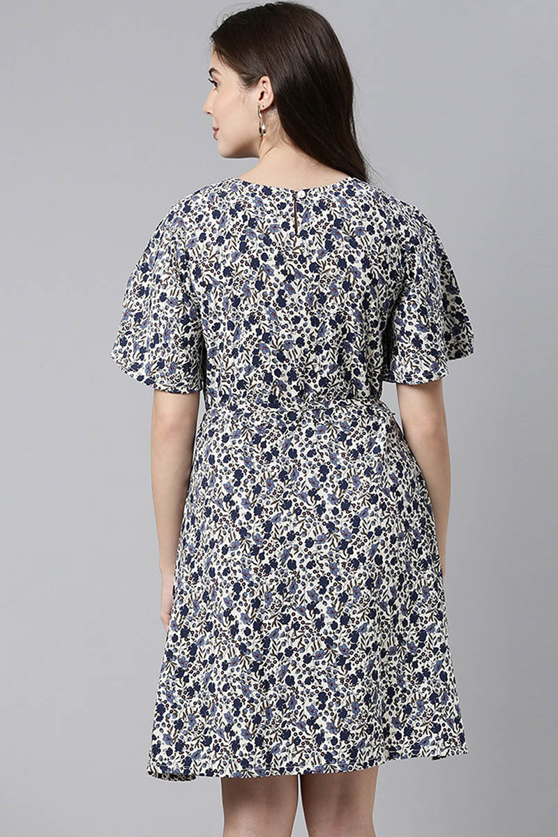 Off-White Polyester Abstract Print Fit & Flare Mini Dress VD1003 | Des