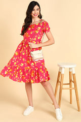  Women Pink Georgette Printed Dress