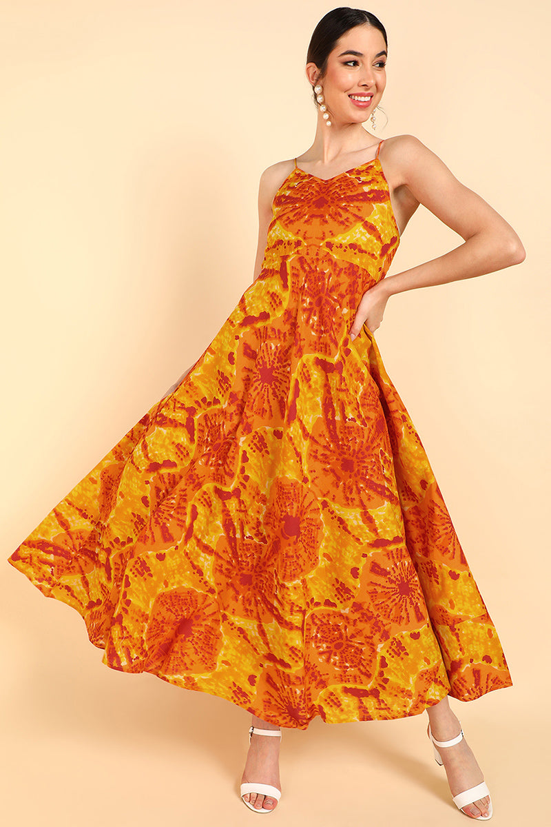 Orange Cotton Tie-Dyed Maxi Dress VD1178 | DesiQlo