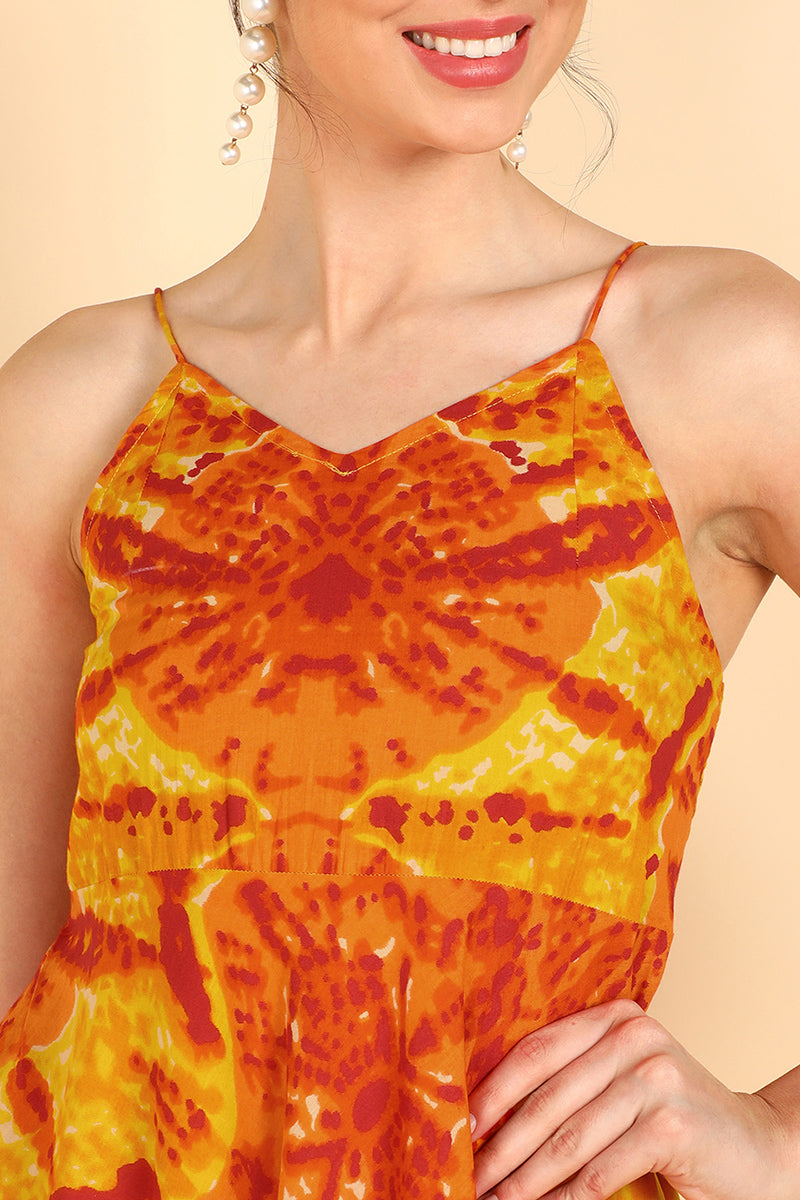 Orange Cotton Tie-Dyed Maxi Dress VD1178 | DesiQlo