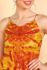  Women Orange Cotton Dyed Dress 
