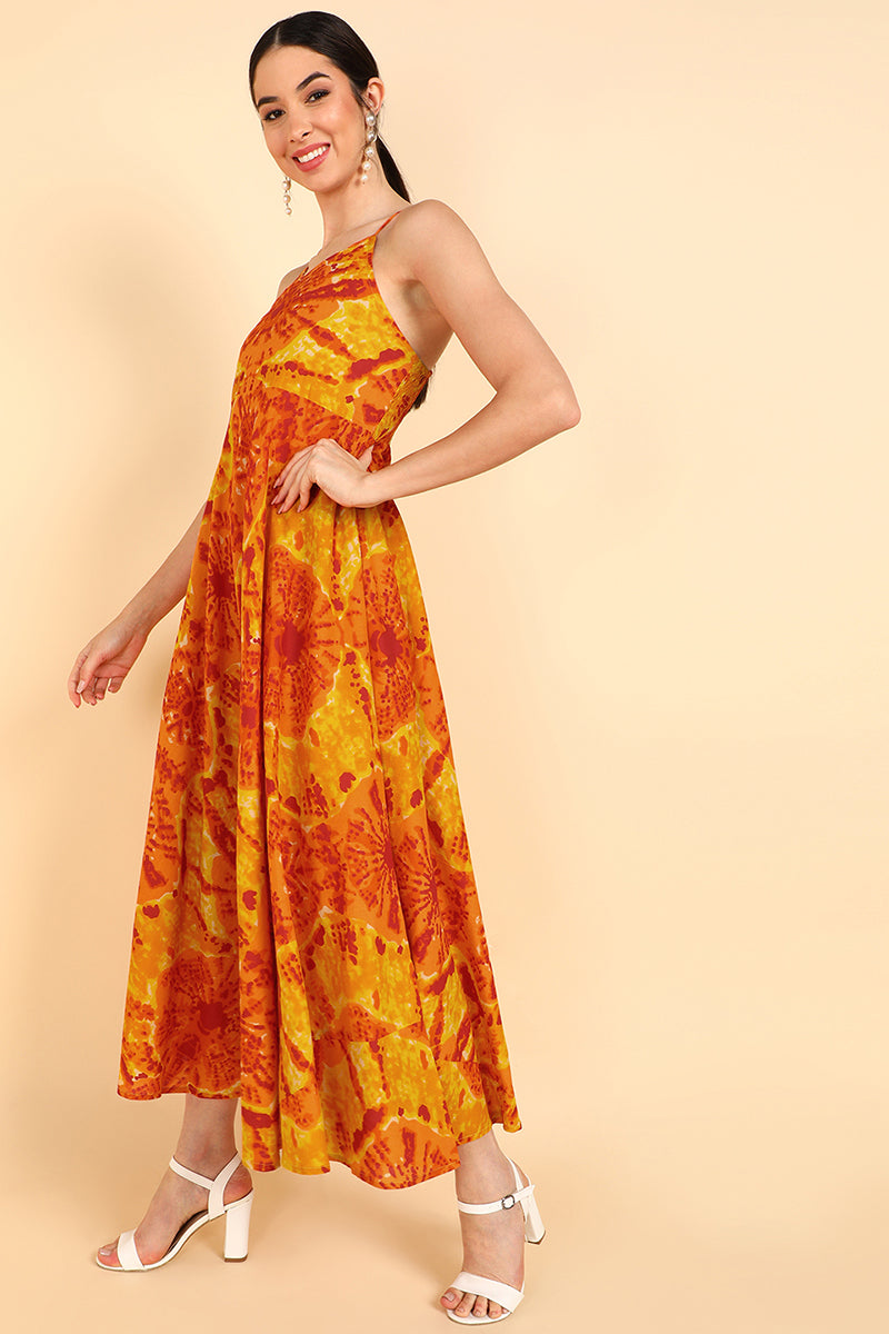 Orange Cotton Tie-Dyed Maxi Dress VD1178 | DesiQlo