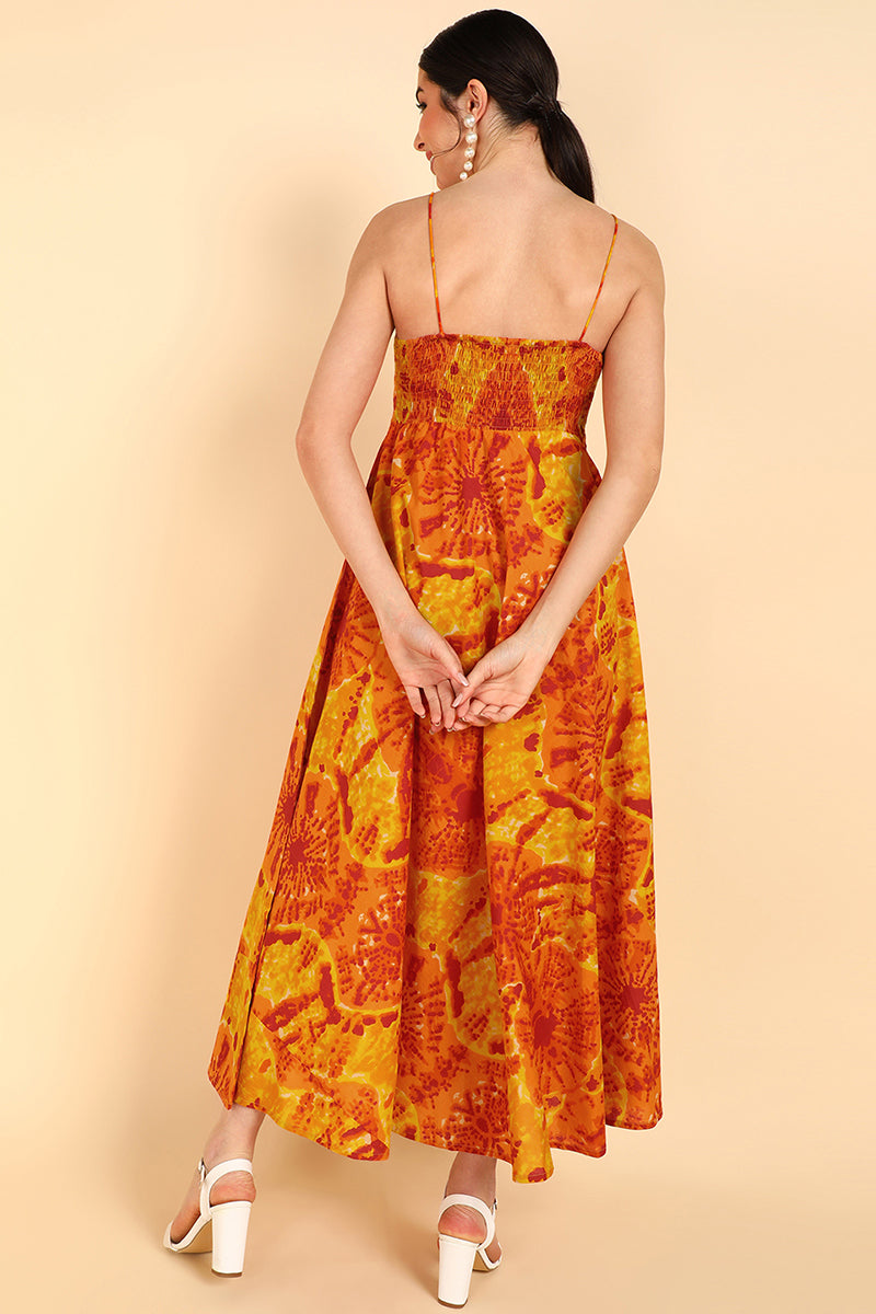 Orange Cotton Tie-Dyed Maxi Dress VD1178 | DesiQlo