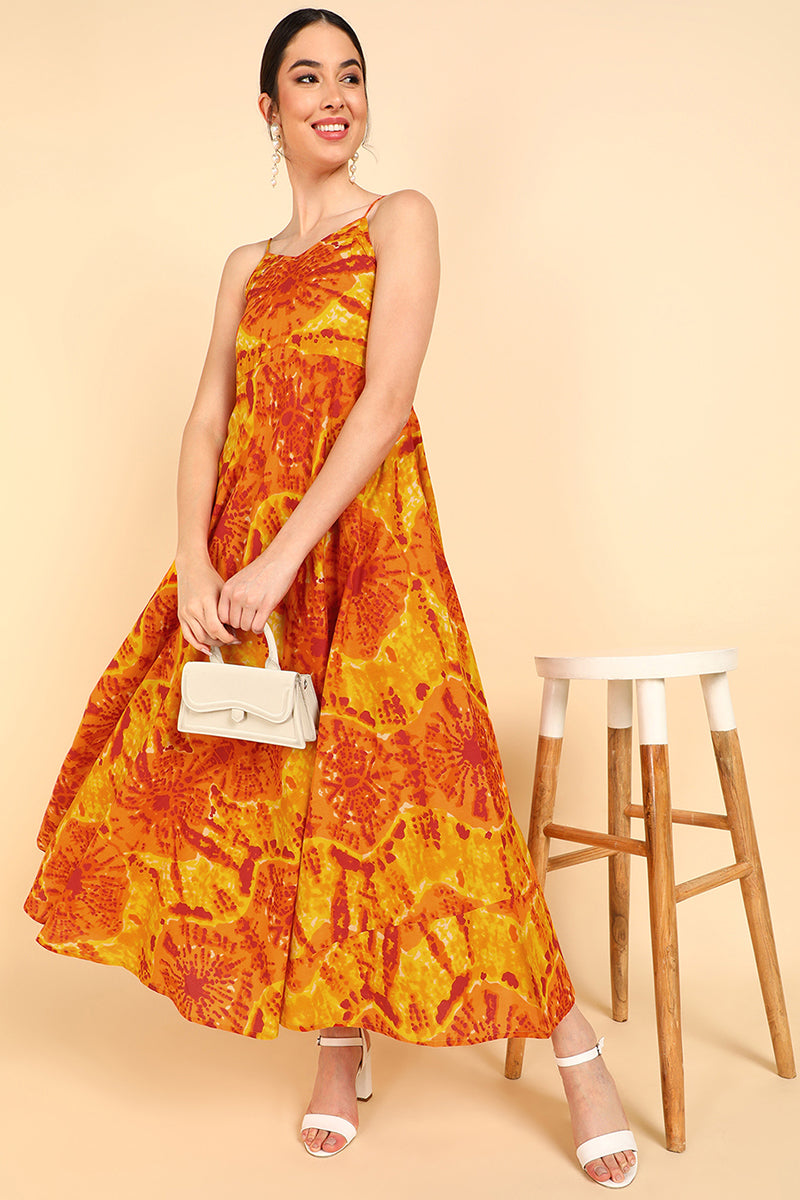 Orange Cotton Tie-Dyed Maxi Dress VD1178 | DesiQlo