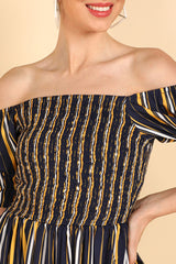  Women Navy Blue Polyester Striped Dress