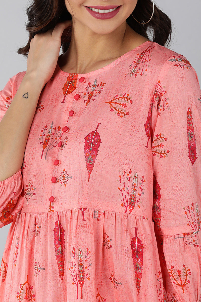 Pink Cotton Abstract Print Mini Dress VD1189 | DesiQlo