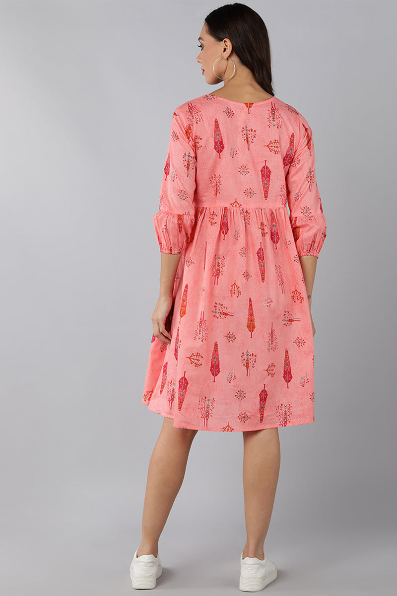 Pink Cotton Abstract Print Mini Dress VD1189 | DesiQlo