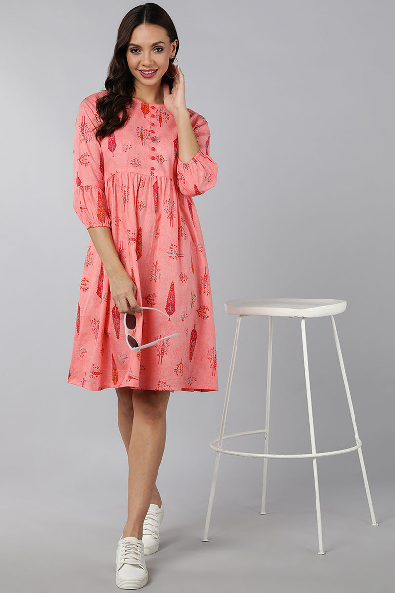 Pink Cotton Abstract Print Mini Dress VD1189 | DesiQlo