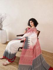 Women White Linen Ethnic Motifs Printed Saree-VFSAR1005