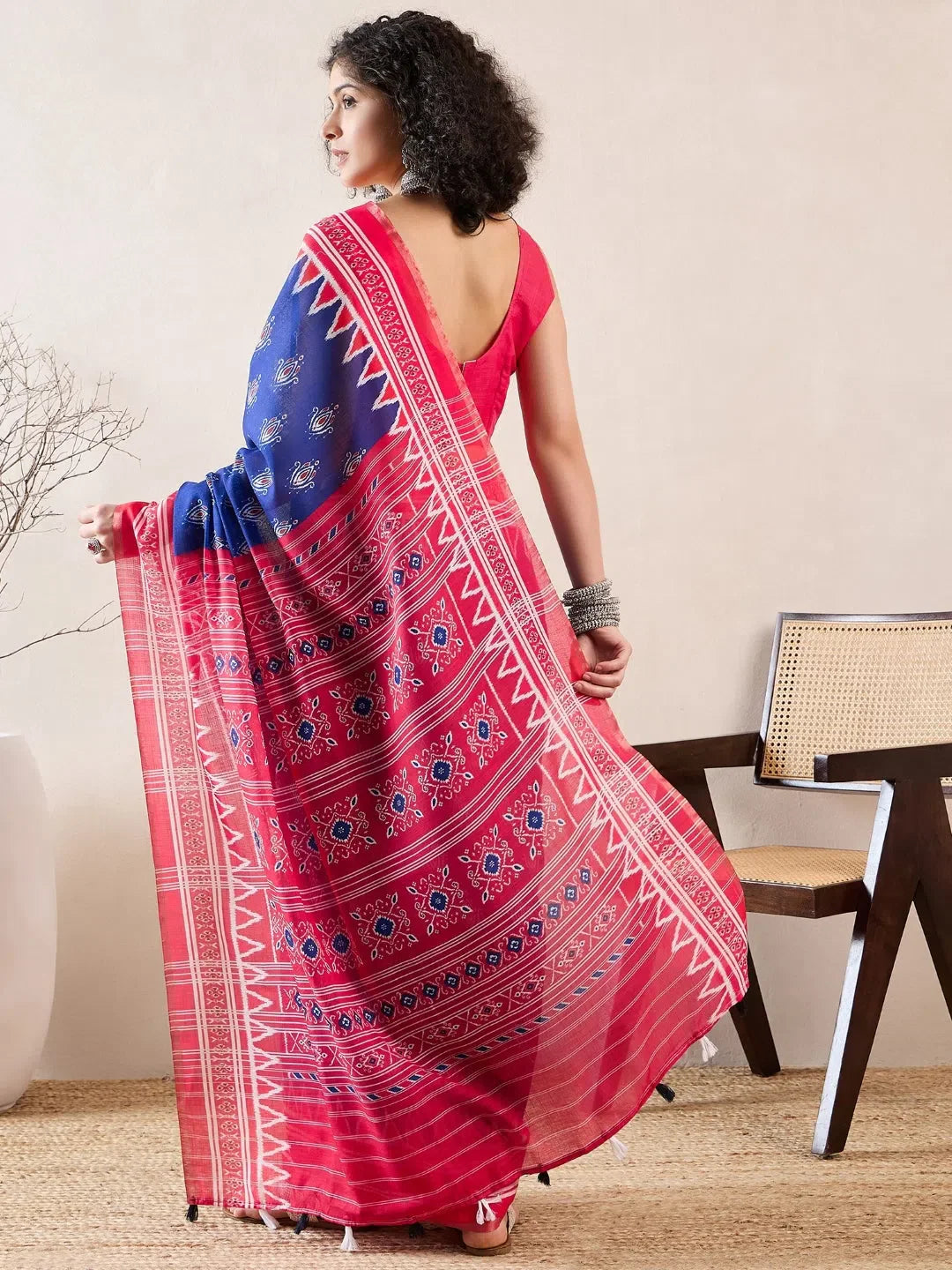 Blue Linen Pochampally Saree - Designer Sarees India