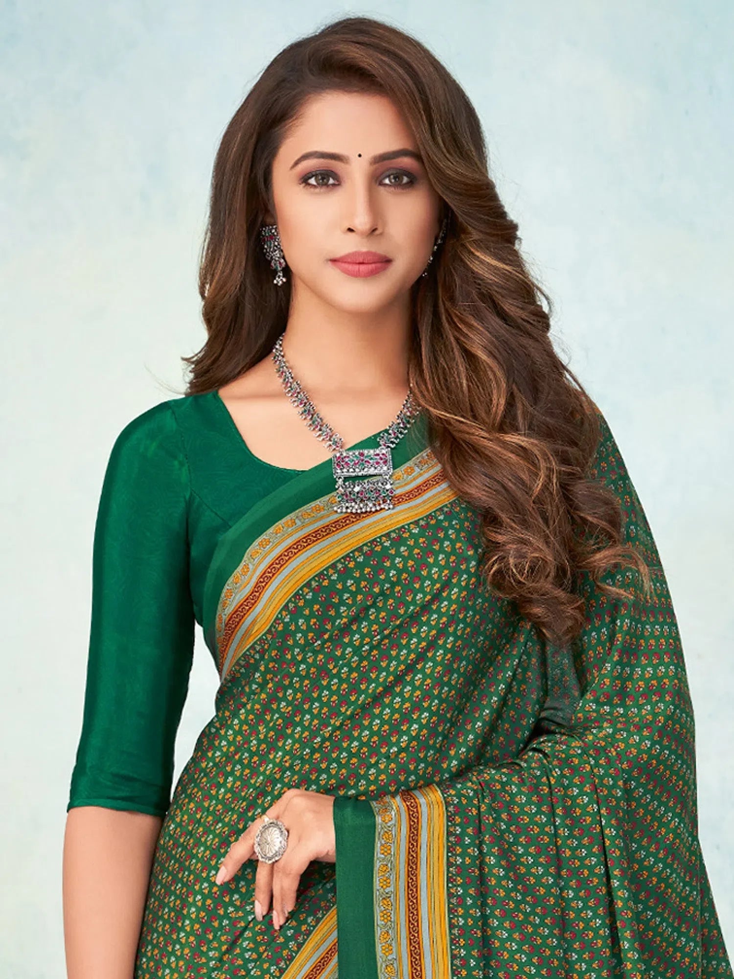 Green Printed Saree | Trendy Designer Sarees India