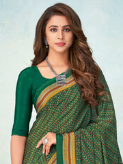 Women's Crepe Green Printed Designer Saree With Blouse Piece-VIVNTA15002A