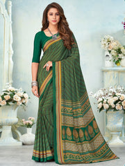 Women's Crepe Green Printed Designer Saree With Blouse Piece-VIVNTA15002A