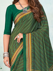 Women's Crepe Green Printed Designer Saree With Blouse Piece-VIVNTA15002A