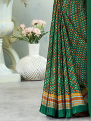 Women's Crepe Green Printed Designer Saree With Blouse Piece-VIVNTA15002A