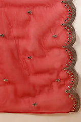 Women Red Georgette Embroidered Zari Work Flared Kurta with Dupatta