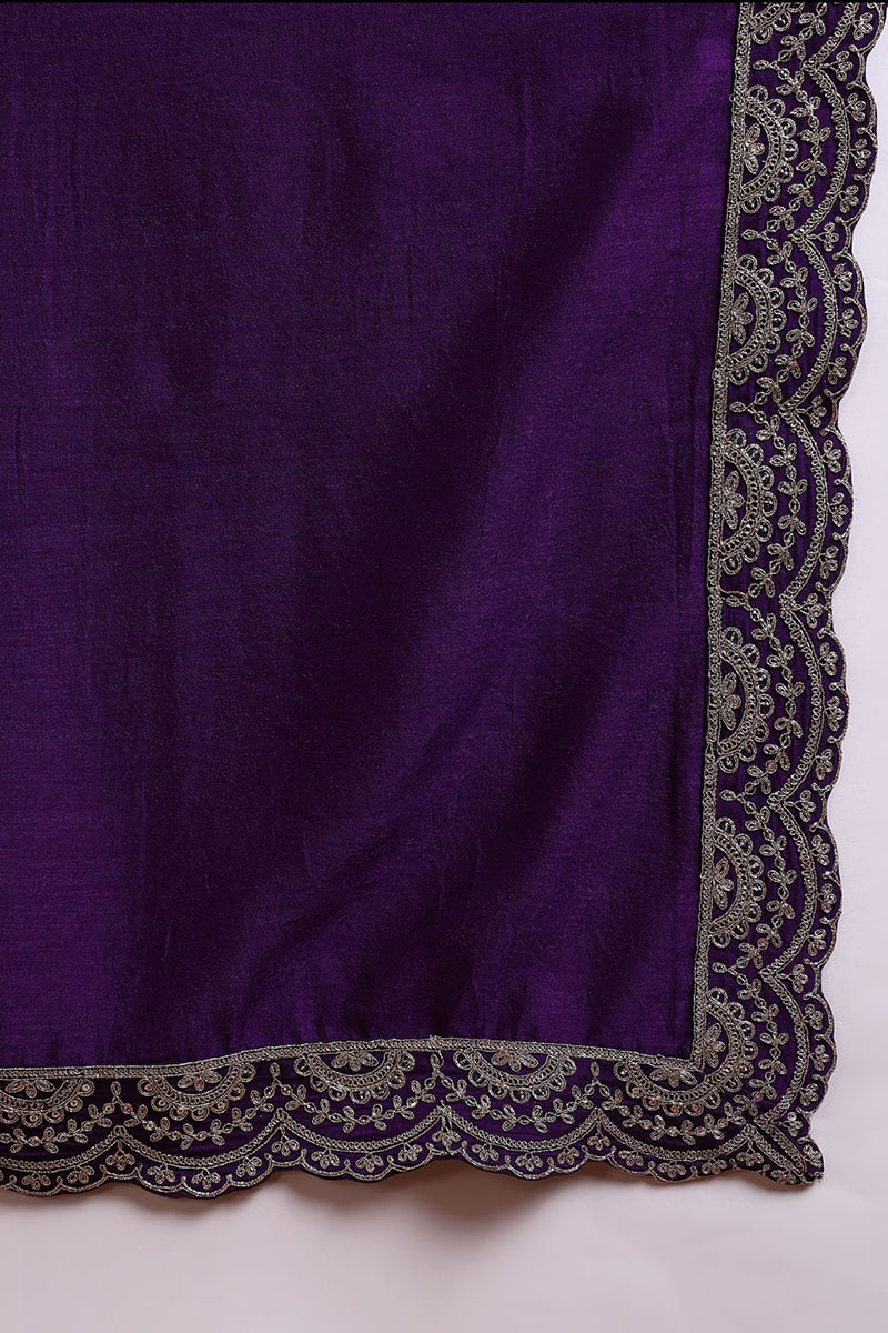Purple Silk Blend Solid Embroidered Anarkali Gown With Dupatta VKSET15