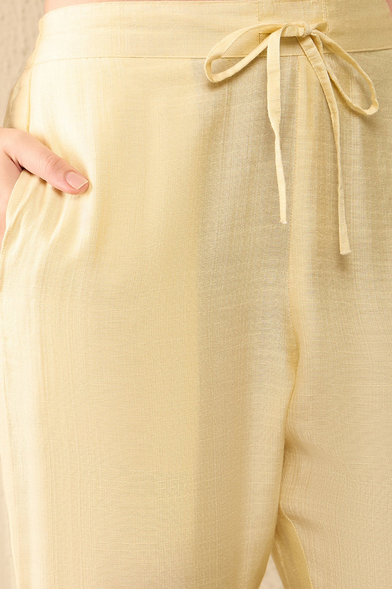 Light Yellow Embroidered Viscose Rayon Straight Trouser Bottom Kurta S