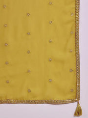 Women Mustard Georgette Solid Embroidered Anarkali Gown with Dupatta-VKSET1531
