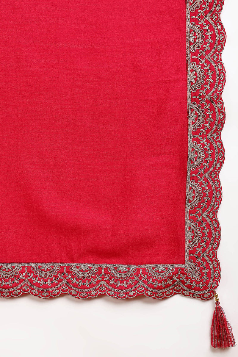 Red Silk Blend Solid Embroidered Anarkali Kurta Set VKSET1535 | DesiQl