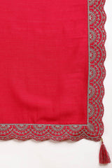 Red Silk Blend Solid Embroidered Anarkali Kurta Set VKSET1535