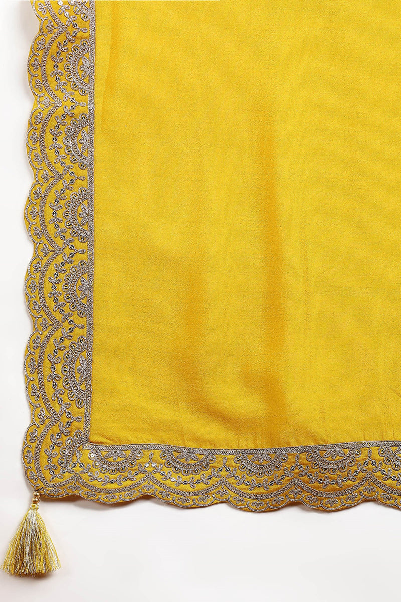 Mustard Yellow Silk Blend Solid Embroidered Anarkali Kurta Set VKSET15