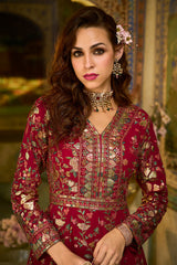 Pink Georgette Solid Embroidered Anarkali Gown with Dupatta VKSET1545
