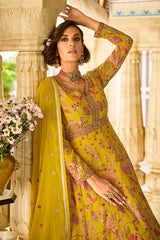 Mustard Georgette Solid Embroidered Anarkali Gown with Dupatta VKSET1553