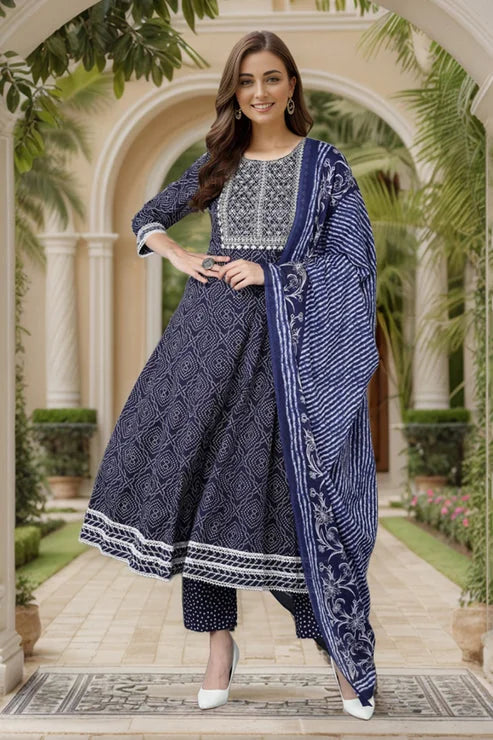 Navy Anarkali Kurta Set with Dupatta - Women's Indian Kurta Sets
