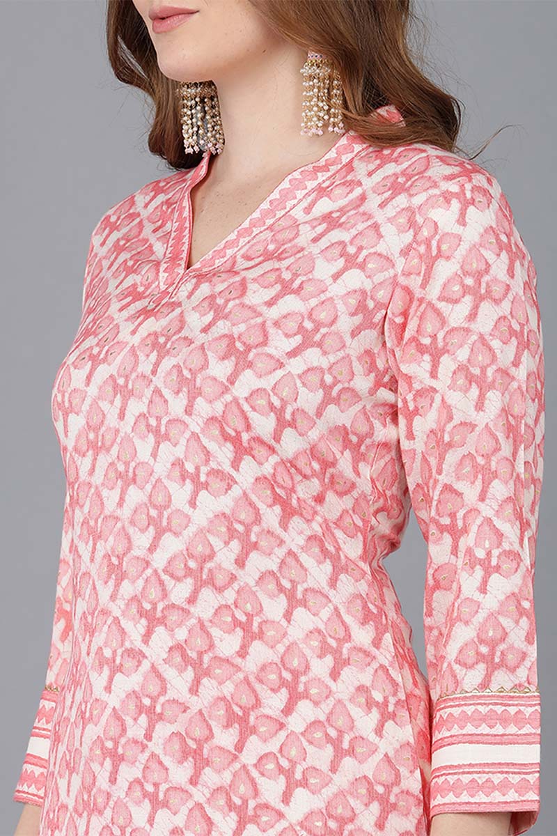 Peach Cotton Blend Straight Suit Set VKSKD1526 | DesiQlo